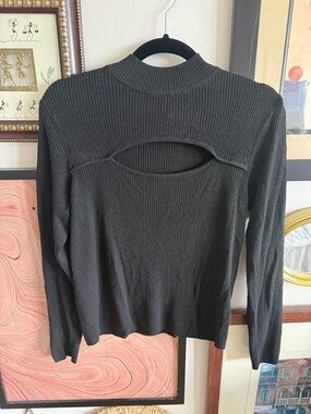 H&M Black Ribbed Mock Neck Cutout Long Sleeve Top